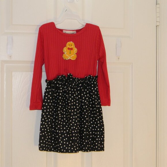 Christmas Dress Gingerbread Red Black Polka Dots Schoolwear Girls 4T NWOT - Picture 1 of 4